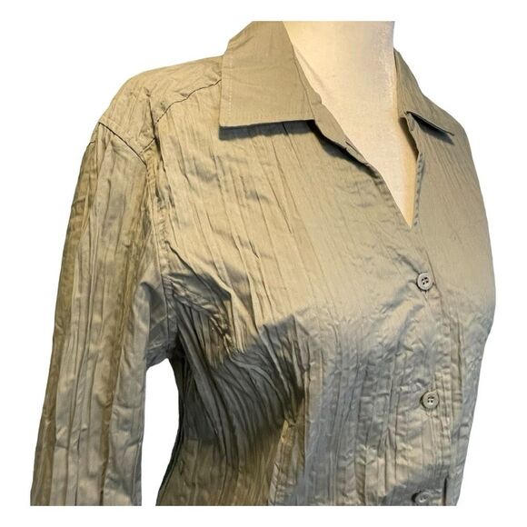 Sonoma Button Down Shirt Green Gauzy Knit Pleated 3/4 Length Sleeve Y2K M - Picture 2 of 8